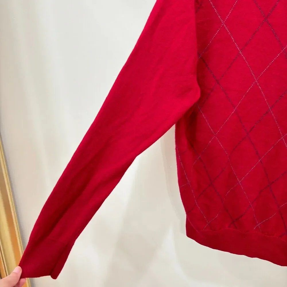 Jos A Bank Executive Lambs Wool Sweater Men L Red Argyle Preppy Old Money